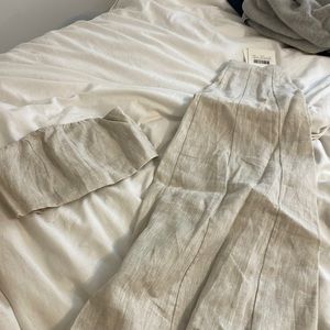 DISSH natural linen strapless crop top + natural linen panel skirt